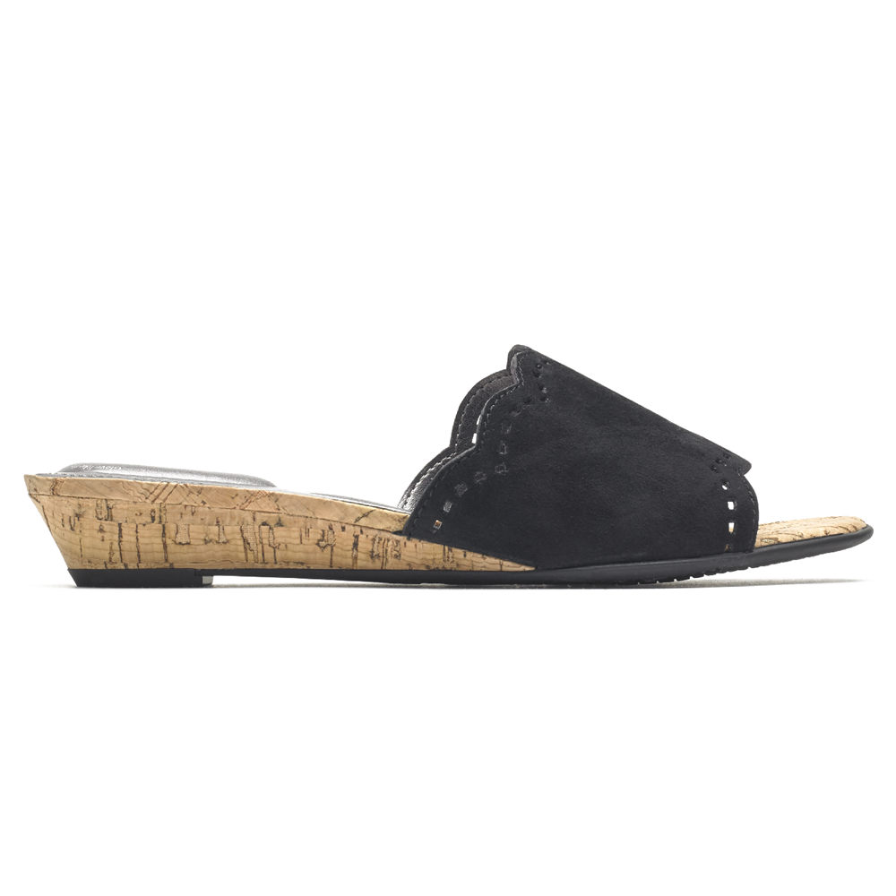 Rockport Slides For Womens Black - Total Motion Zandra Scallop - ME6531048
